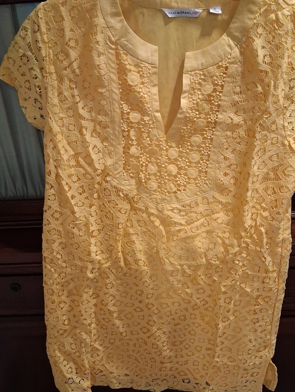 Isaac Mizrahi Yellow Lace Split-Neck Tunic